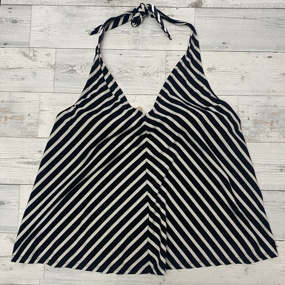Motherhood Maternity Tankini Top Womens Large Black White Stripe Halter Swimwear